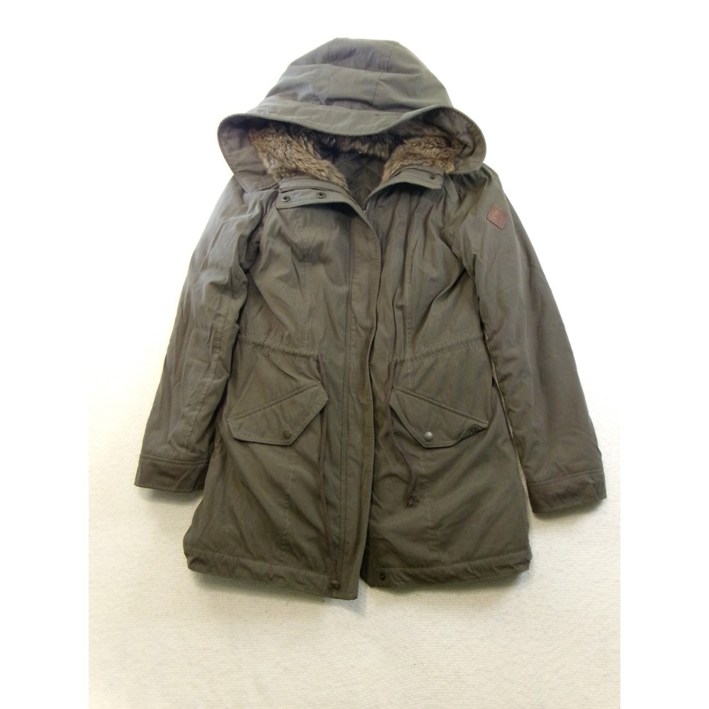 Hollister Olive Green Faux Fur Trim Hooded‎ Parka Jacket Womens Medium Quilted